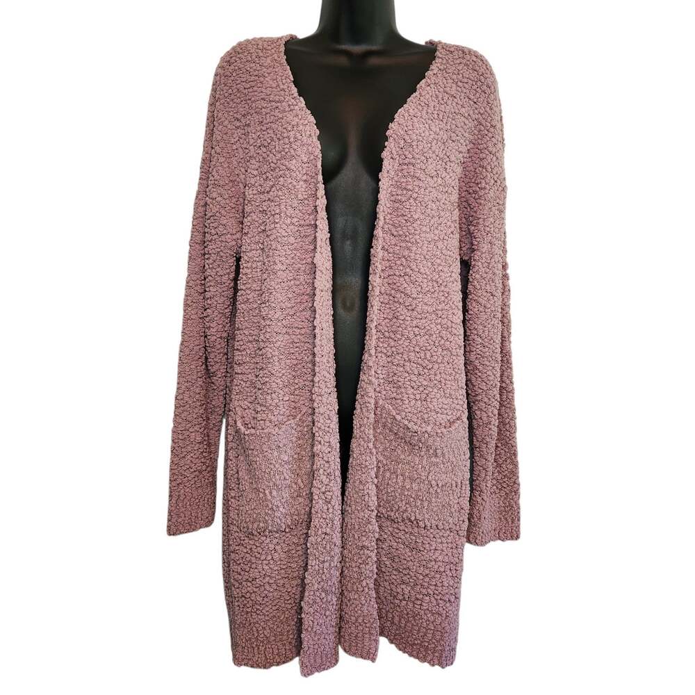 Popcorn knit longline cardigan open front lilac size L